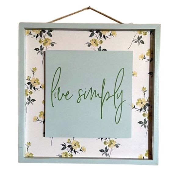 “Live Simply” 16x16 Framed Wooden Floral Hanging Wall Decor - Picture 1 of 15